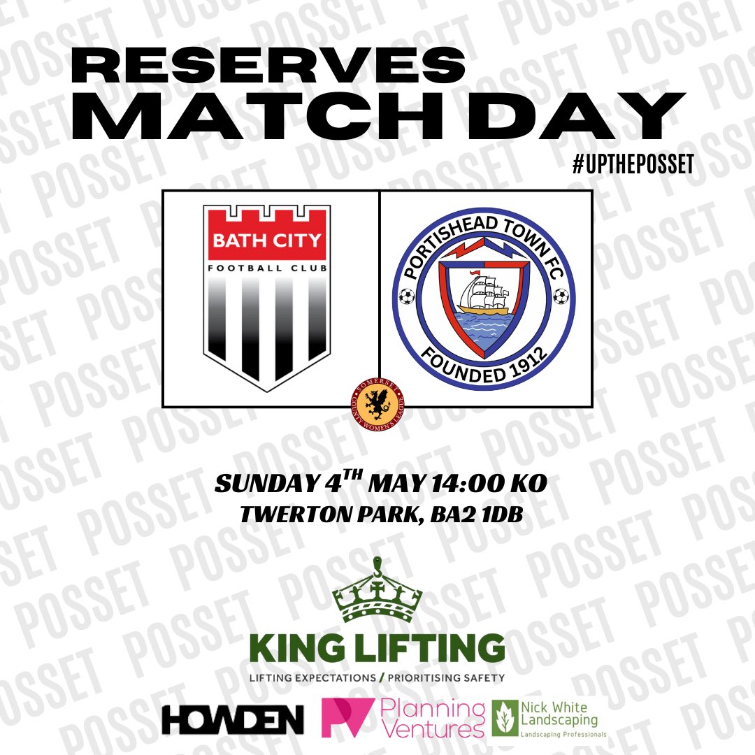 𝙈𝙖𝙩𝙘𝙝 𝘿𝙖𝙮 for the Reserves. They’re on the road for their penultimate game of the season.

🆚 <a href="/BathCityWFC/">Bath City Women FC</a> Development
🏆 <a href="/SomersetCWL/">Somerset County Women's Football League</a> 
📍Twerton Park BA2 1DB
🕑 2PM KO

#uptheposset ⚪️⚫️

<a href="/swsportsnews/">South West Sports News</a>