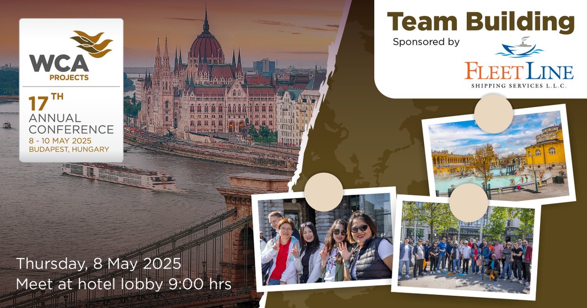 WCA_Projects's tweet image. Tomorrow is all about networking and exploring Budapest like never before! 🇭🇺 If you’ve pre-registered for the activity, meet us in the hotel lobby at 9.00 AM.

A big thank you to @FLEETLINESHPNG, our Team Building Sponsor.

#WCAProjects2025 #WCAProjects