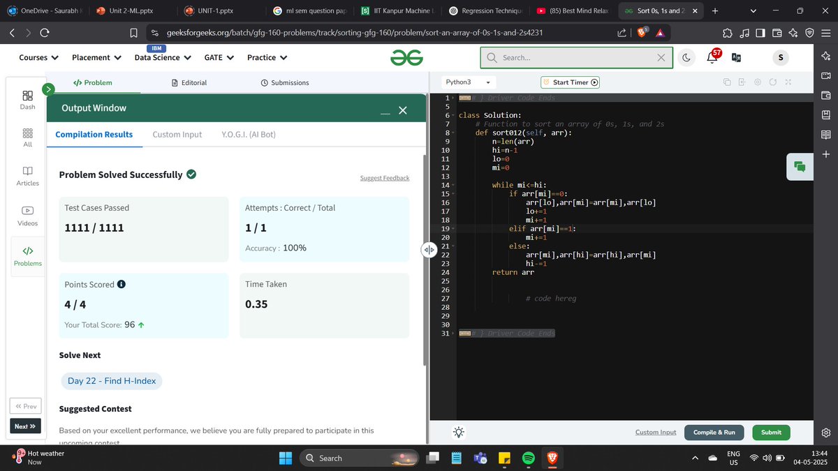 saurabhkjha21's tweet image. Day-21 of #gfg160 DSA Challenge
Problem:- Sort 0s, 1s and 2s
#geekstreak2025 #geeksforgeeks #gfg