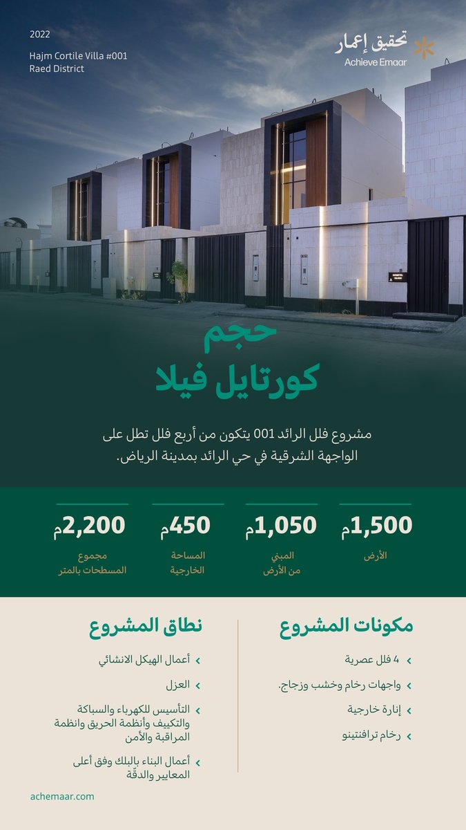 ACH_Emaar's tweet photo. تفاصيل مشروع حجم كورتايل فيلا #001 

حي الرائد. https://t.co/K2iZ8IshsY