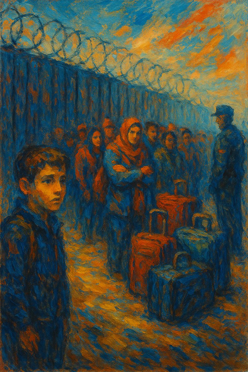 83mrAMA's tweet photo. Barriers and Luggage
#BorderCrisis #MigrationArt #Impressionism #OilPainting #HumanStruggle #RefugeeJourney #ModernConflictArt #ExpressiveBrushwork https://t.co/eR2a96ck97