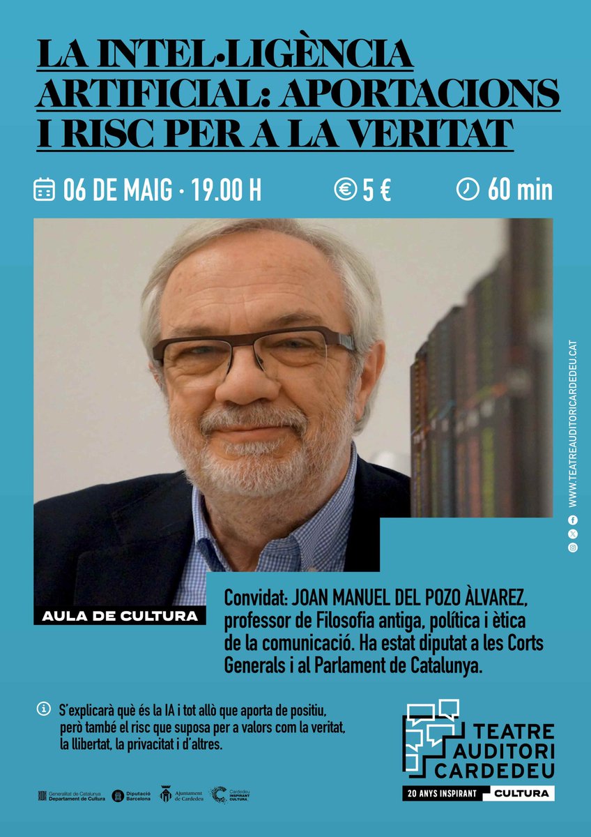 LA INTEL.LIGÈNCIA ARTIFICIAL: APORTACIONS I RISC PER A LA VERITAT

Joan Manuel del Pozo Àlvarez, Professor de filosofia antiga, política i ètica de la comunicació.

 Que aporta de positiu, però també el risc que suposa per a valors com la veritat, la llibertat, la privacitat.