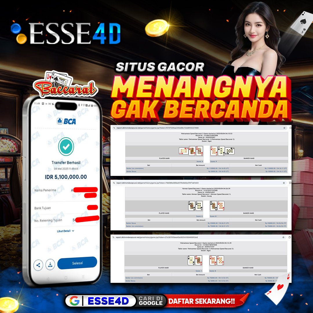esse4d's tweet photo. ✅ Server Thailand
✅ Tanpa Pola Banjir Scatter
✅ Pecahan X10 Petir Autoo Nyamber
✅ Konek Full Layar

LINKDAFTAR:https://t.co/D2Sy2VLSE2

#viral #fyp #foryou #IndonesiaGelap #sorotan #semuaorang #viralindo #terbaru #hotelparadise #esse4d https://t.co/qSdqZR2DRV