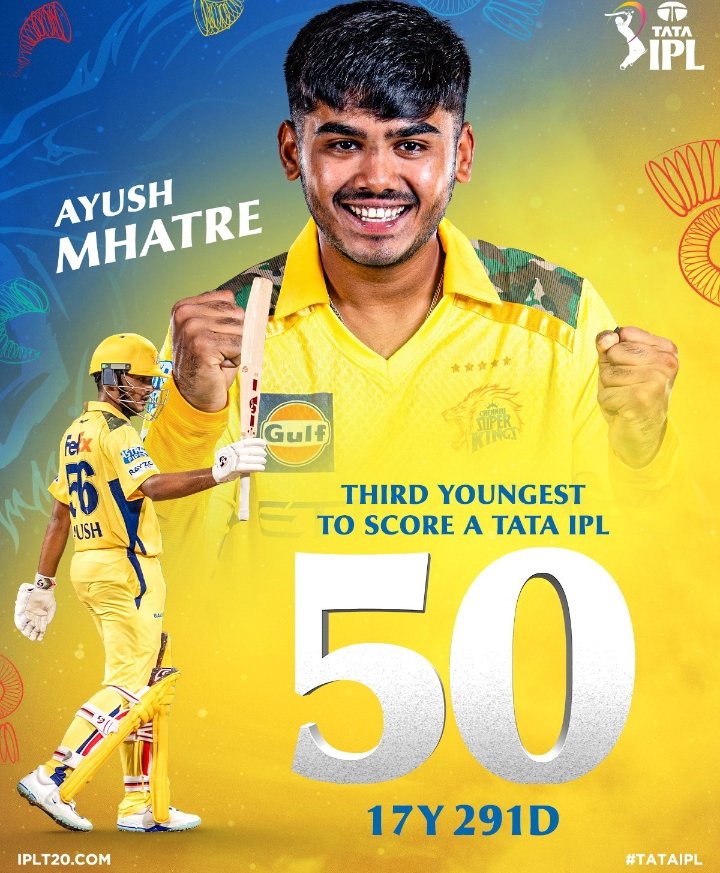Name to remember. Talent to watch. 💛

A sparkling 94(48) from the #CSK teen prodigy as he enters the list of youngest #TATAIPL fifty-makers 👏

#TATAIPL | #RCBvCSK | <a href="/ChennaiIPL/">Chennai Super Kings</a>