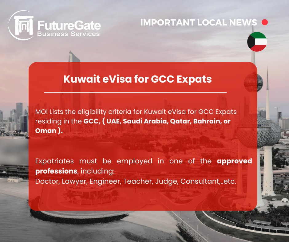 FutureGateGroup's tweet image. Kuwait eVisa For GCC Expats⁠
⁠
For more information please visit:⁠
fgbs.futuregategroup.com/kuwait-news/al…⁠
⁠
#FutureGate #Kuwait #Kuwaitcity #Kuwaitlife #Kuwaitbusiness