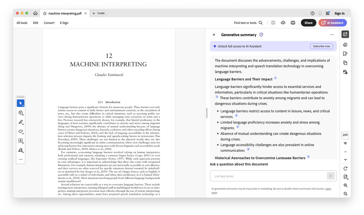 I just discovered that the ubiquitous Adobe PDF viewer now offers PDF summaries and interactions with the documents (Q&amp;A) out of the box. AI is in the process of being integrated in our daily life at the speed of light.