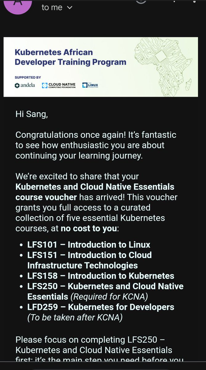 offic_sangdavid's tweet image. Yeah, I got in to the Andlea Kubernetes African Training Program 🎉🎉.

I'm in Camp, but I won't allow this pass me 😔.

And guess what??
I found a way to start regardless of how busy Camp can be.
I started already and the sacrifice is worth it. 

Thank you Andlea 🙂‍↕️