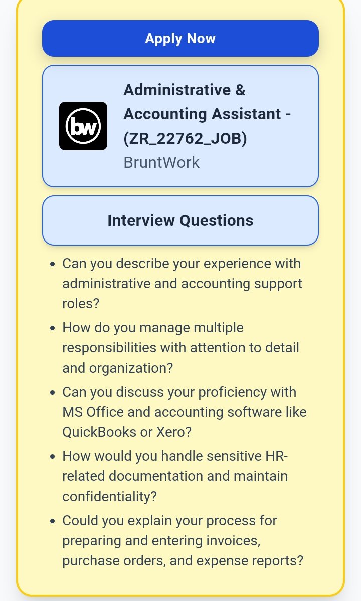 CarolBoitumelo1's tweet photo. Remote Job (Work From Home)
BruntWork is hiring a Administrative & Accounting Assistant.
Apply here: https://t.co/nWlvTi2les
#JobSearch #NowHiring #CareerGrowth #RemoteJobs #TechJobs #CoverLetterTips #InterviewPrep #Upskill #GetHired #JobTrackerAI https://t.co/ThqQ6AWxtt
