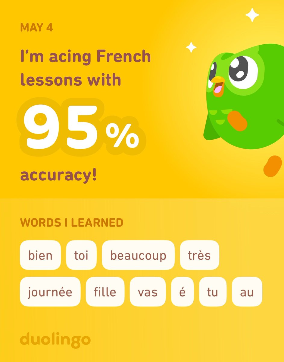 I’m learning French on Duolingo! It’s free, fun, and effective.