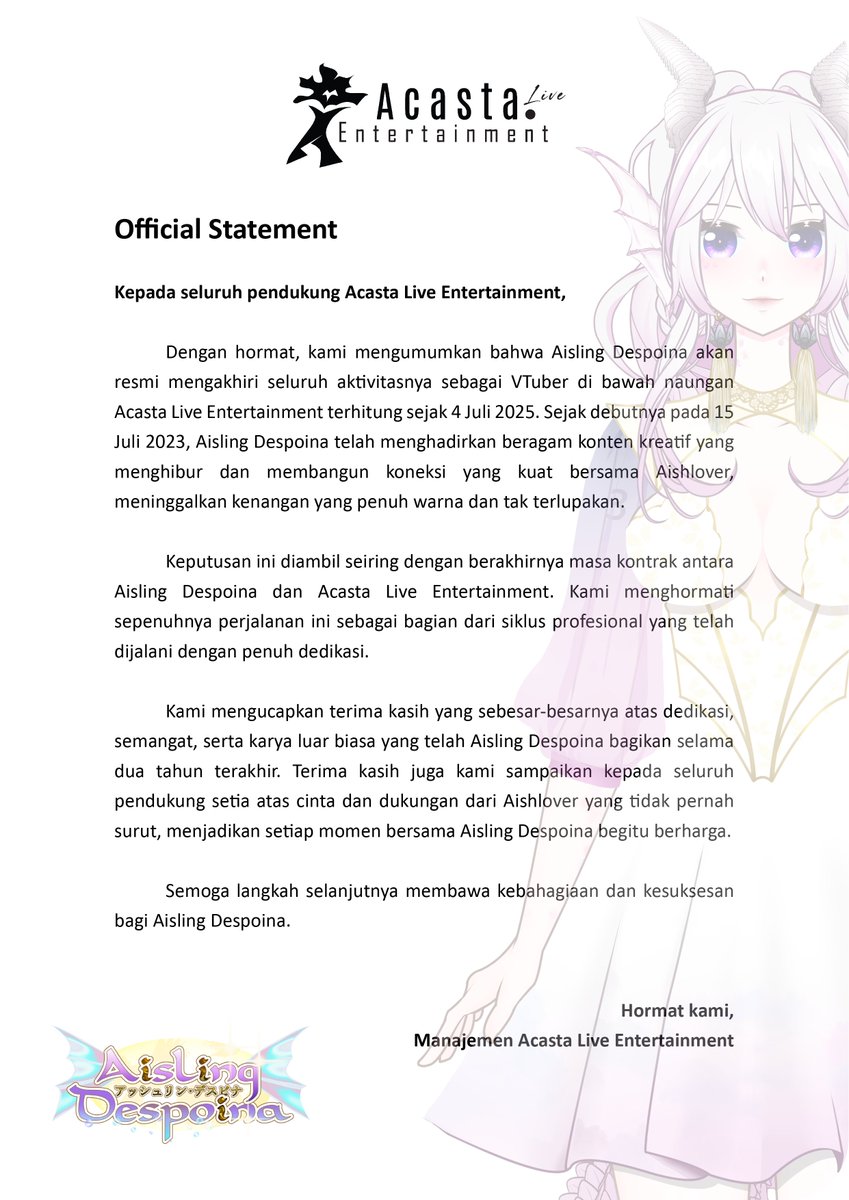 Pengumuman Kelulusan <a href="/AislingDespoina/">Aisling Despoina【AcastaID】</a>

Dengan penuh rasa terima kasih, kami mengumumkan kelulusan <a href="/AislingDespoina/">Aisling Despoina【AcastaID】</a>

Terima kasih yang tulus kepada Aishlover yang telah setia mendampingi perjalanan Aisling. Dukungan dan cinta kalian adalah cahaya yang selalu menerangi langkahnya.