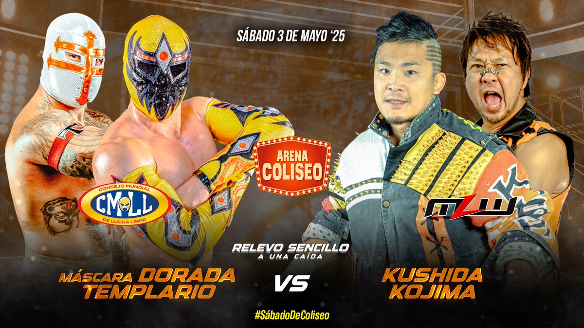 CMLL_OFICIAL's tweet image. La espectacularidad de Templario y Máscara Dorada es clave en su victoria ante la portentosa dupla japonesa integrada por Kojima y Kushida. 

Gran cierre del #SábadoDeColiseo con otro choque de #CMLLvsMLW 

📺 EN VIVO para nivel Leyenda: youtube.com/live/w6Sx_X_0f…