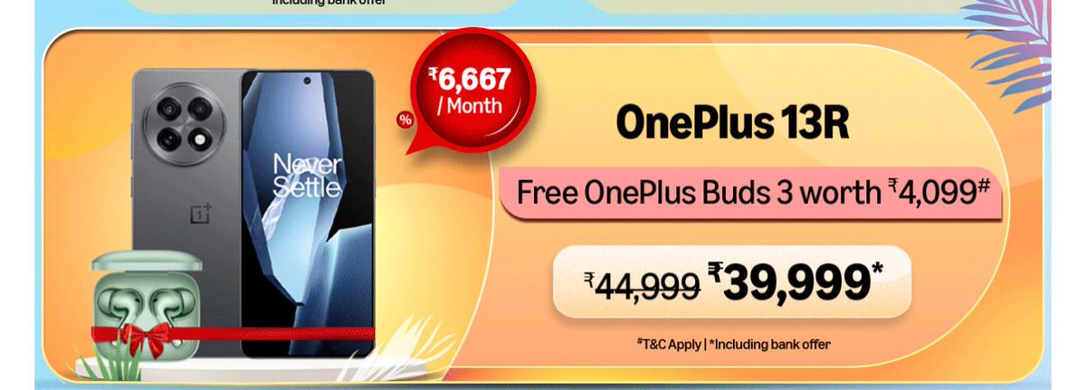 prathapgtech's tweet image. Oneplus 13R now under 40K with 3,000 bank offer and a Oneplus buds 3  absolutely free with purchase of Oneplus 13R.
Amazon link⬇️
amzn.to/4m16XPo

 #Oneplus #Oneplus13R  #OnePlusSummerSale