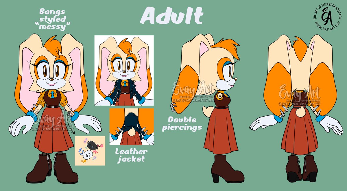 Cream in my AU. I always found it interesting how Cream is this super polite, sweet little kid yet she’s drawn to adventure and danger and befriends people who might usually be considered “baddies,” so I wanted to expand on that. You can read more about her &amp; my AU on my tumblr