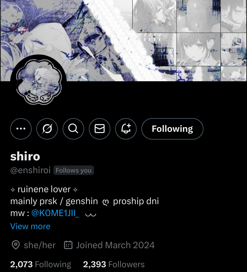 enshiroii's tweet image. #promotwt
hiii i was @/enshiroi , but my account got hacked and i can’t access it anymore... (i was so close to 2.4k too 😭) pls follow this account instead!!
retweets always appreciated , pls help me find my moots again!!
#prsktwt #pjsktwt