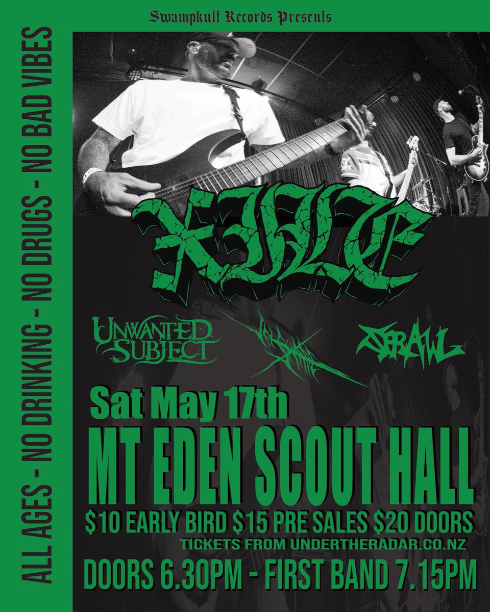 Auckland All Ages Heavy! Pull up for this stacked line up at Mt Eden Scout Hall. 🫡 Together with Swampkult we’re pushing and growing the youth scene 👊 This will be Xile’s last NZ show for 2025 before they head back for the UK/Europe summer. 

undertheradar.co.nz/gig/96196/Xile…