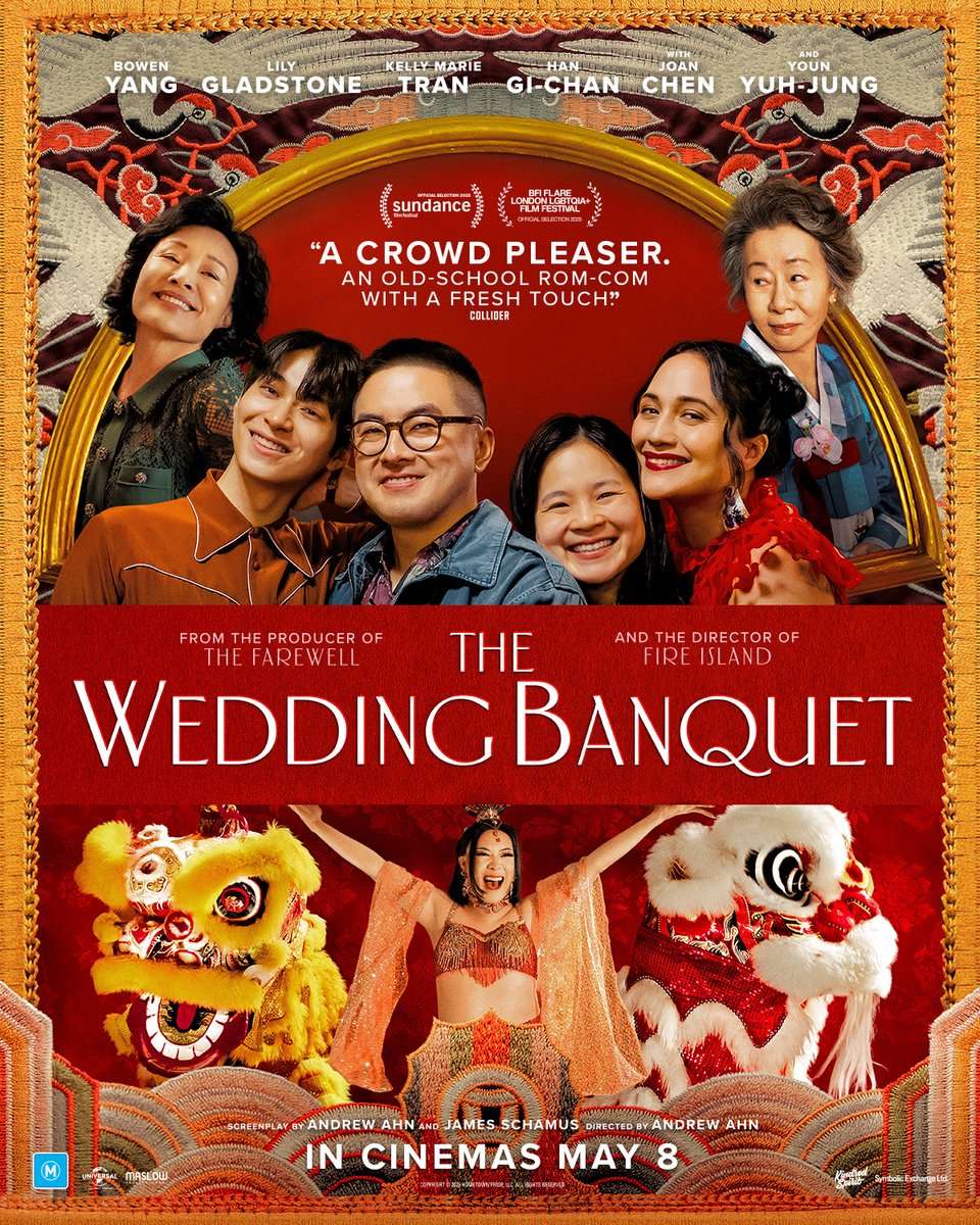 "An old-school rom-rom with a fresh touch." - Collider. Bowen Yang, Lily Gladstone, Kelly Marie Train, and ACADEMY AWARD® winner Youn Yuh-jung star in the charming new comedy THE WEDDING BANQUET, coming to Dendy Cinemas May 8.

#TheWeddingBanquet