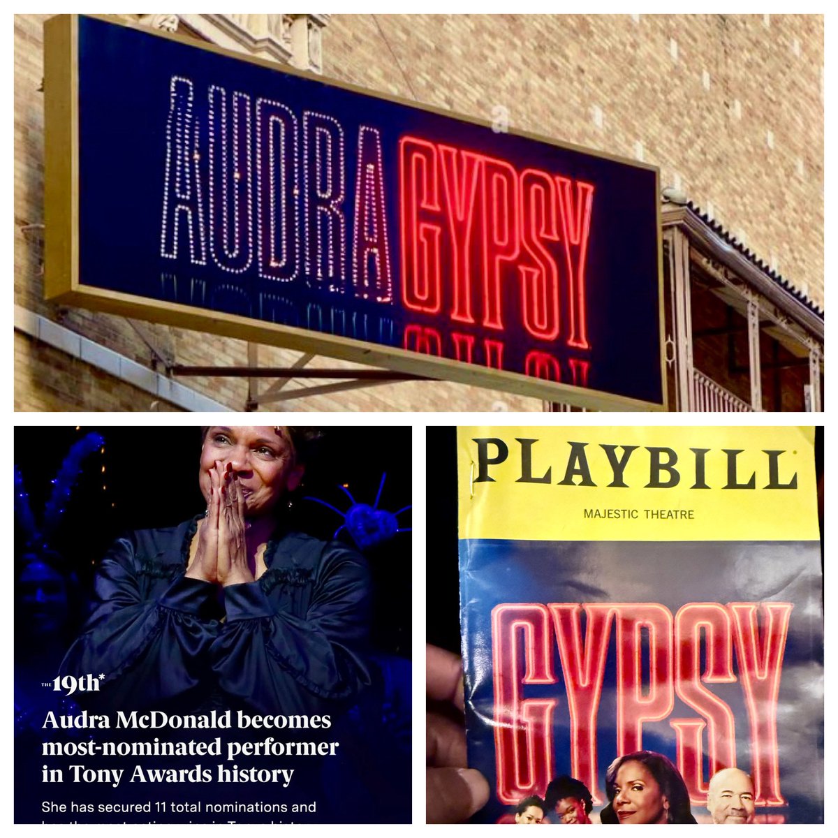 devonjonesent's tweet photo. Finally had a chance to catch this Gem! Fantastic cast!! Audra McDonald put it all on that stage - incredible 🙌🏾 #gypsy #broadway #majestic #theatre #nyc #gem https://t.co/Lg5ZBd9uaU
