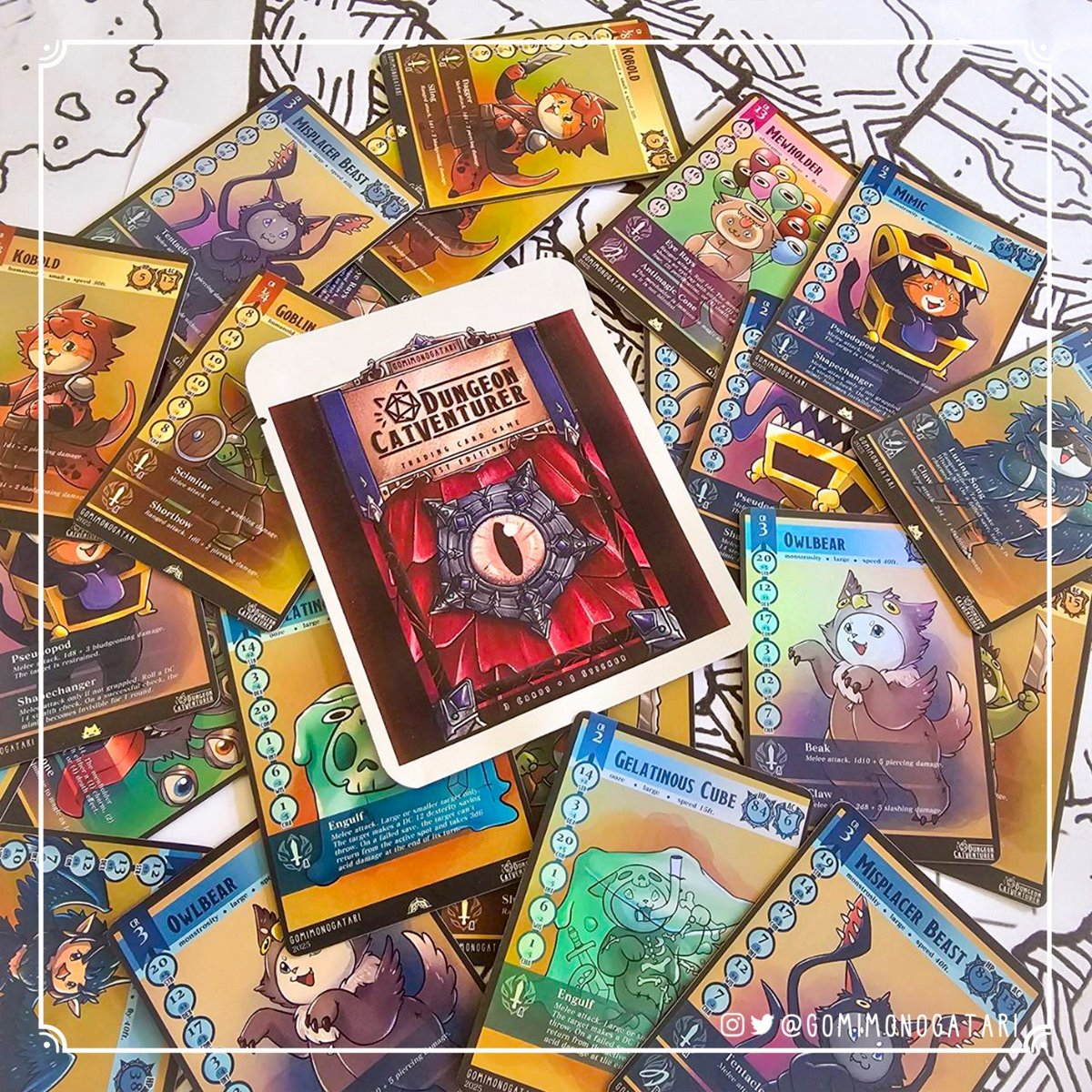 gomimonogatari's tweet photo. First edition Dungon Catventurer boosterpack!
Each pack includes 3 cards and 1 sticker 🐱
Rare chance to get holo card ✨️
Will be available at CFXX booth N-27 1st day
#cfxx #comifuro #cf20 #dungeonsanddragons #cfxxcatalogue #gomimonogatari #tradingcards #tradingcardgame https://t.co/QUYZ7wqEdJ