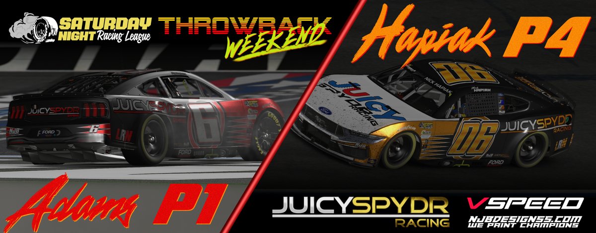 JUICYSPYDR Studios (@juicyspydr) on Twitter photo Incredible night for JUICYSPYDR Racing guys. We were able to snag p1 and p4 on throwback weekend and the longest race of the season! Congrats to <a href="/RubbinsRacin_88/">Josh Adams</a> on the win. Big thank you to <a href="/NJB_Designss_/">Noah Blackwell (NJB_Designss_)</a> for the amazing paint schemes and also 29 Graphics for sponsoring the Incredible night for JUICYSPYDR Racing guys. We were able to snag p1 and p4 on throwback weekend and the longest race of the season! Congrats to <a href="/RubbinsRacin_88/">Josh Adams</a> on the win. Big thank you to <a href="/NJB_Designss_/">Noah Blackwell (NJB_Designss_)</a> for the amazing paint schemes and also 29 Graphics for sponsoring the
