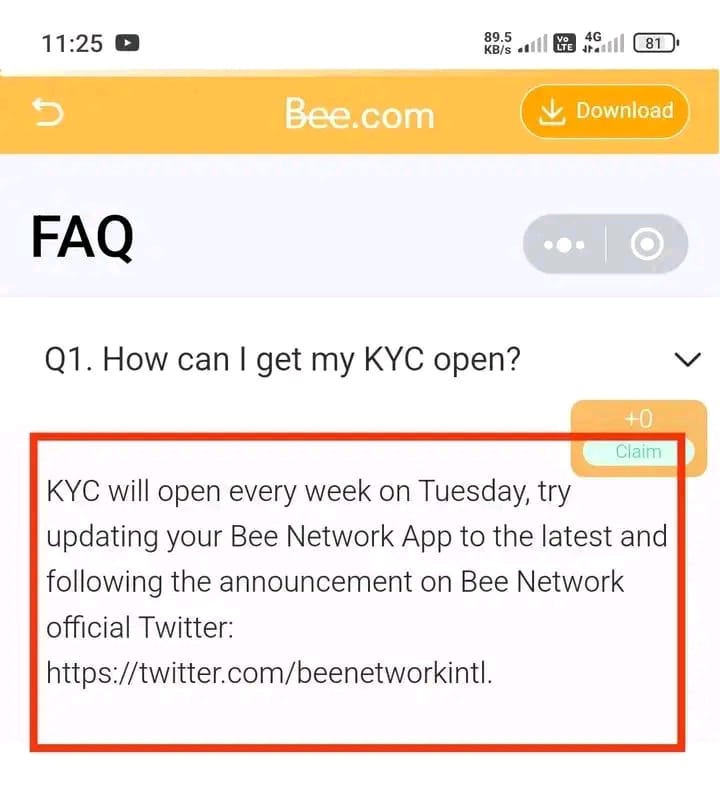 *BEE NETWORK KYC UPDATE*

*Make sure to update your Bee 🐝 🐝 network app to the latest version on playstore.*

*KYC is said to be open every Tuesday.*

              *OR*

*GO TO TASK CENTER INSIDE BEE APP THEN FIND BEE TASK THEN DO IT TO EARN 1 BEE COIN TO OPEN YOUR KYC SLOT*