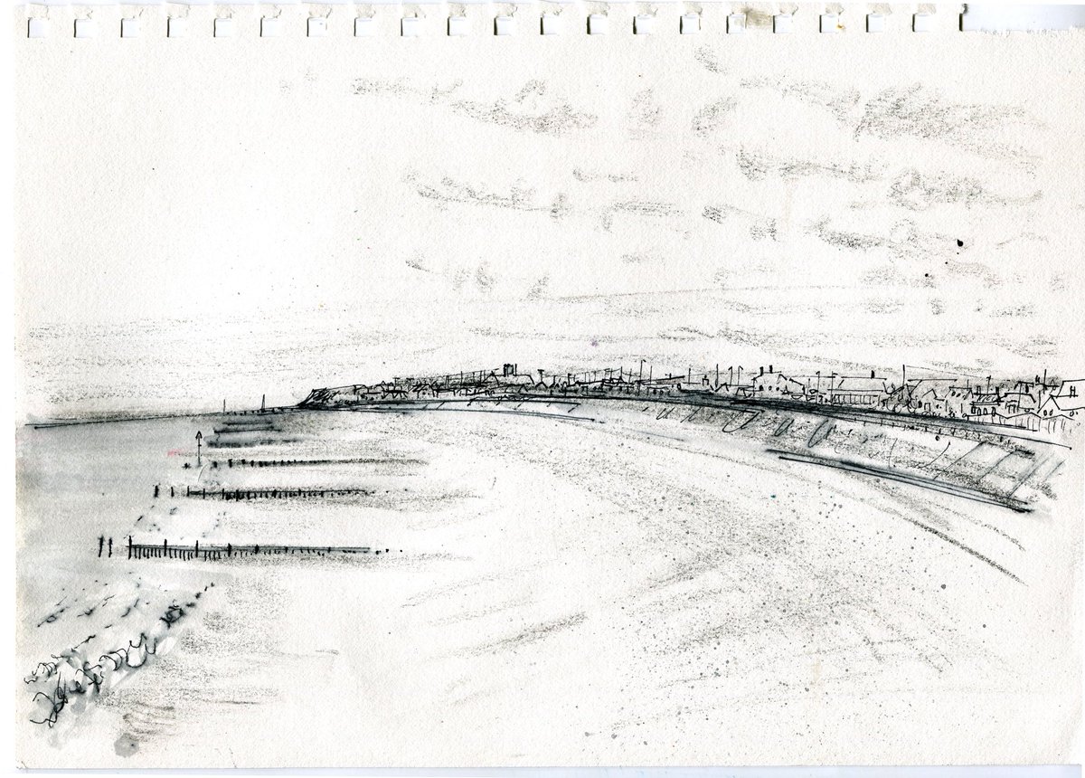 Walcott Beach.
This #landscape was drawn with a dirty rubber, water soluble pen and water filled brush pen. 
#dailydrawing #walcott #norfolkbeach #norfolklandscape #thedailysketch