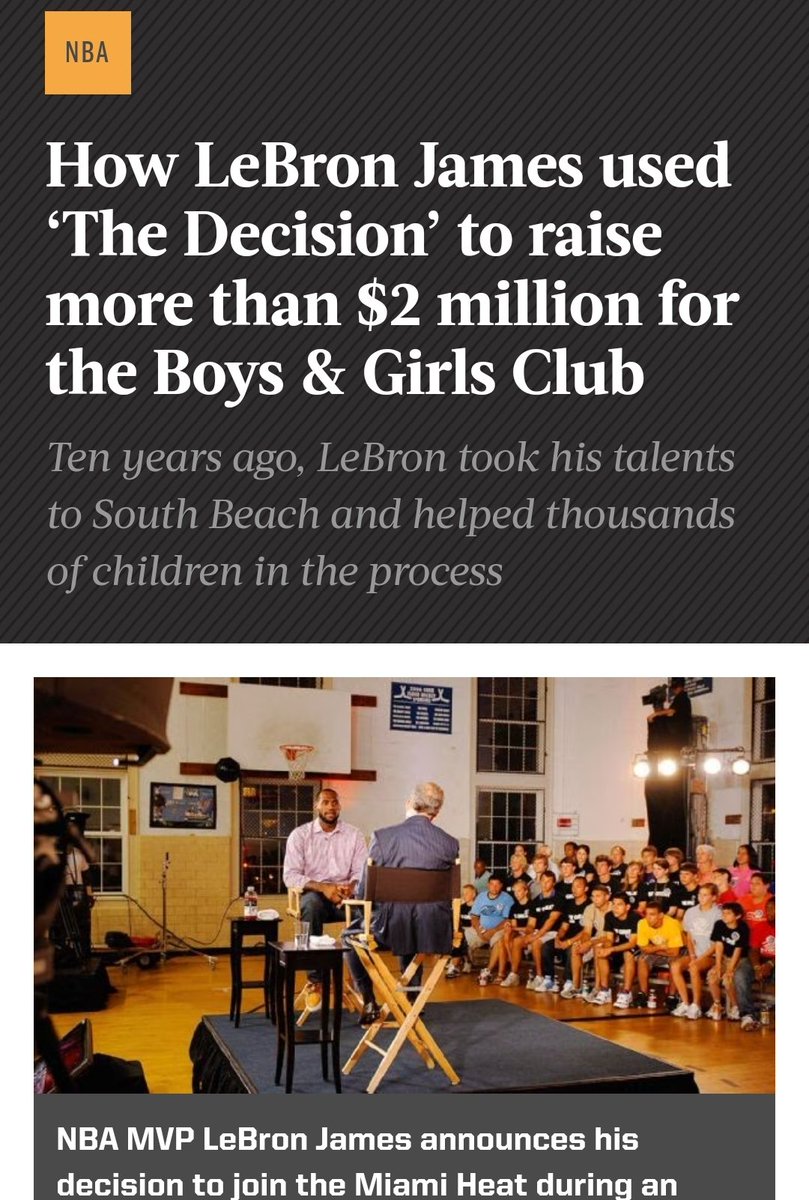 Just a reminder, LeBron's biggest career blunder was him raising millions of dollars for charity