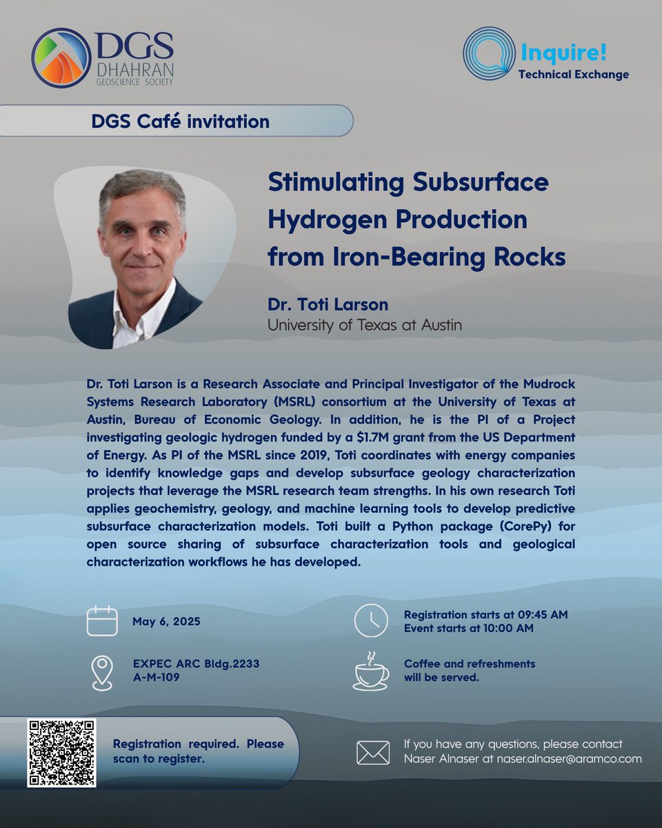 Excited to announce an upcoming talk with Dr. Toti Larson on “Stimulating Subsurface Hydrogen Production from Iron-Bearing Rocks” — Join us as we dive into the science behind geologic hydrogen and its potential role in the future energy landscape!