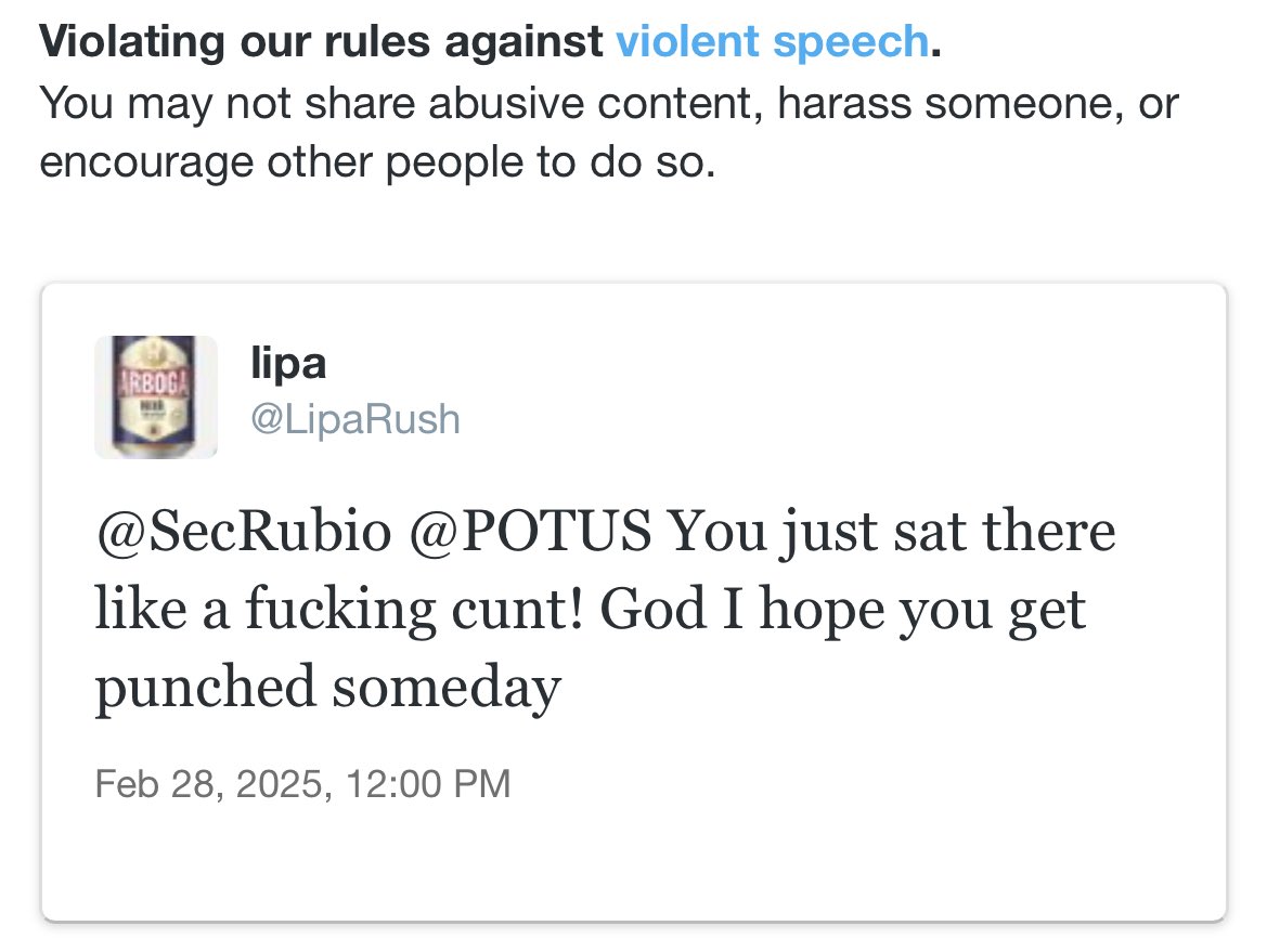 Saying things about trump is rules against service??? What happened to the freedom of speech <a href="/elonmusk/">Elon Musk</a> ???

People can post Nazi stuff and don’t get banned or warned… that’s crazy

#trump #kamala #biden #america #ElonMusk #DonaldTrump #freedom