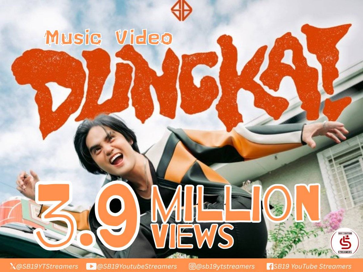 SB19 YouTube Streamers (@sb19ytstreamers) on Twitter photo Woooah! 3.9 MILLION views for SB19's "DUNGKA!" on YouTube! The energy is contagious, and 4 MILLION is within reach! ๐ฉถ
Stream DUNGKA here โฌ๏ธ
๐โถ๏ธ rb.gy/ucy87r
DUNGKA SA TALONG MILYON
<a href="/SB19Official/">SB19 Official</a> #SB19 Woooah! 3.9 MILLION views for SB19's "DUNGKA!" on YouTube! The energy is contagious, and 4 MILLION is within reach! ๐ฉถ
Stream DUNGKA here โฌ๏ธ
๐โถ๏ธ rb.gy/ucy87r
DUNGKA SA TALONG MILYON
<a href="/SB19Official/">SB19 Official</a> #SB19