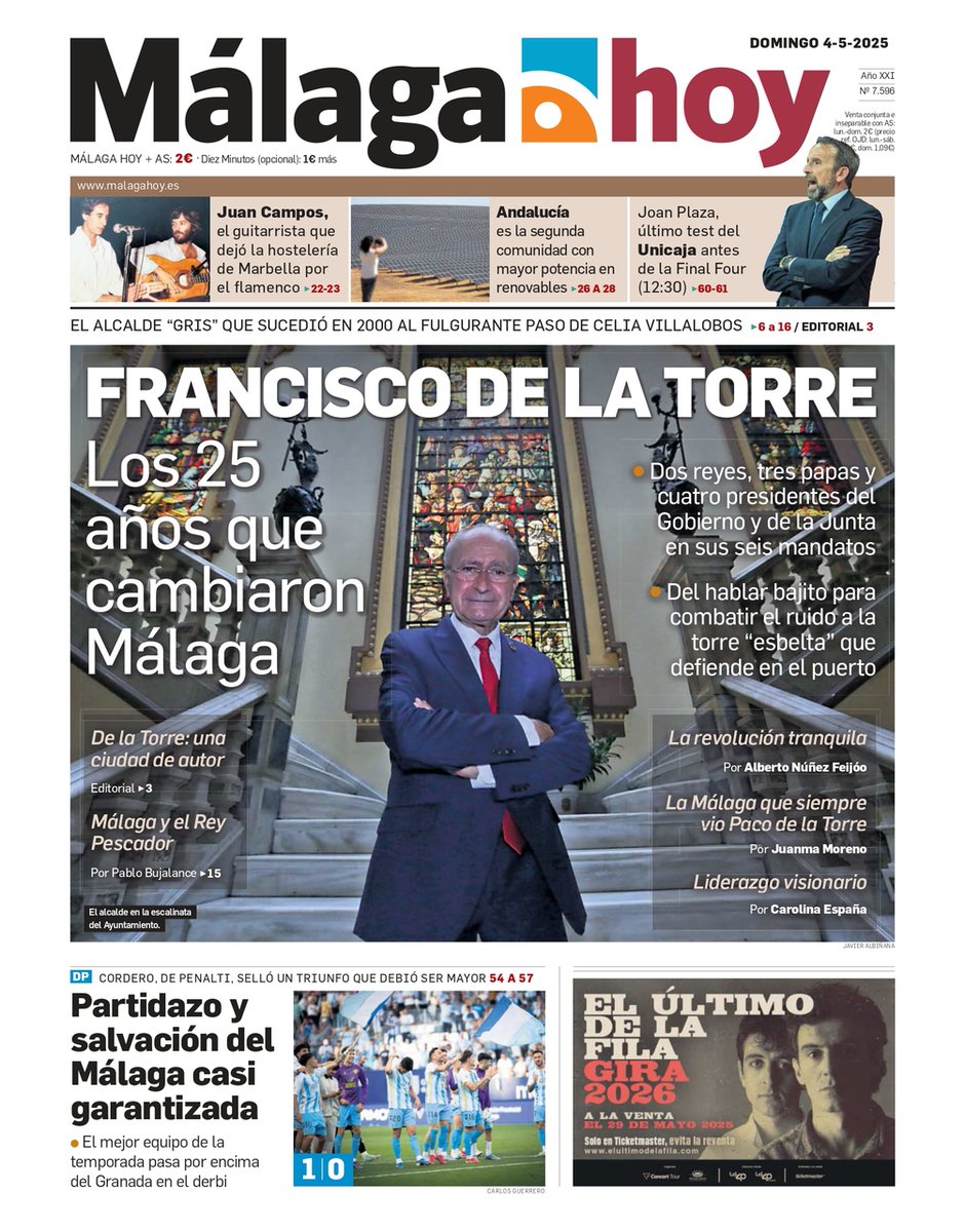 ¡Buenos días! 👋 Esta es la portada de la edición de papel en malagahoy.es ¡Feliz domingo!