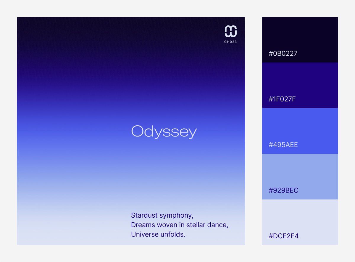 AlexCristache's tweet photo. Stardust symphony,
Dreams woven in stellar dance,
Universe unfolds.
– Odyssey
From the "Gradient Haiku (vol. 1)" ebook and Figma file linked below.
#GradientHaiku no. 23