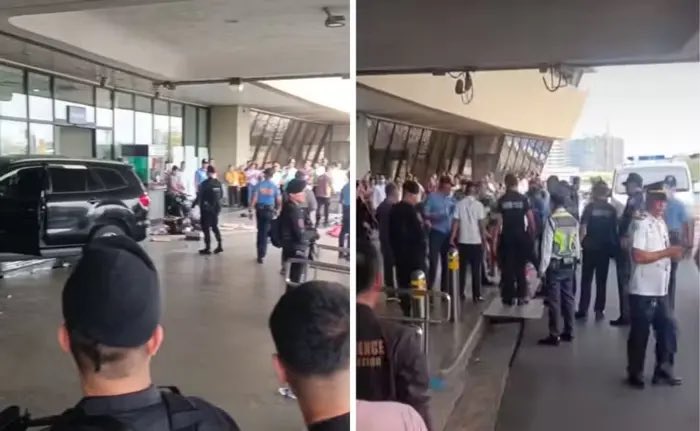 geotechwar's tweet photo. Philippines: A black SUV crashed into Manila's Ninoy Aquino International Airport Terminal 1's departure entrance on May 4, 2025, killing a 4-year-old girl and a male adult, injuring four others. #Car_crash
The driver, claiming panic caused a gas pedal error, is in custody. The LTO suspended the driver’s license for 90 days and issued a show-cause order. Five ambulances and 18 Red Cross volunteers responded.