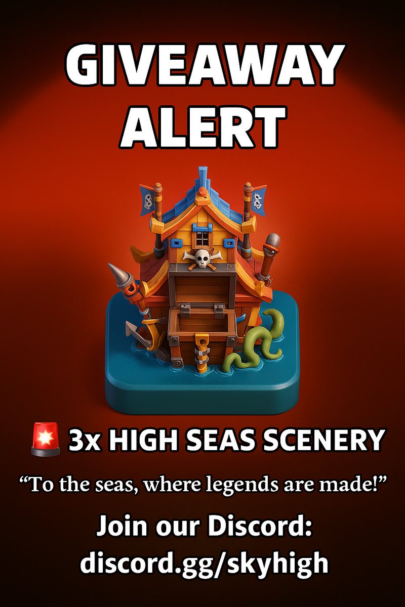 Sky High (@skyhighclash) on Twitter photo π GIVEAWAY ALERT π¨
Weβre giving away 3x High Seas Scenery ππ΄ββ οΈ
βTo the seas, where legends are made!β β
To enter:
1οΈβ£ Follow us, β€οΈ & π
2οΈβ£ Join Discord: discord.gg/skyhigh π¬
3οΈβ£ Tag 2 friends π₯π₯
β° Winners on May 15
Good luck, Chiefs! π
#ClashofClans #Giveaway π GIVEAWAY ALERT π¨
Weβre giving away 3x High Seas Scenery ππ΄ββ οΈ
βTo the seas, where legends are made!β β
To enter:
1οΈβ£ Follow us, β€οΈ & π
2οΈβ£ Join Discord: discord.gg/skyhigh π¬
3οΈβ£ Tag 2 friends π₯π₯
β° Winners on May 15
Good luck, Chiefs! π
#ClashofClans #Giveaway