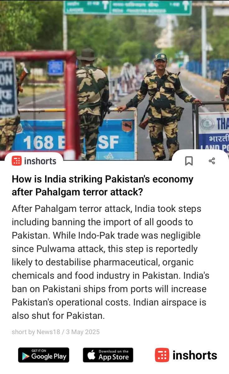 How is India striking Pakistan's economy after Pahalgam terror attack?
shrts.in/aXL8N
 -via inshorts