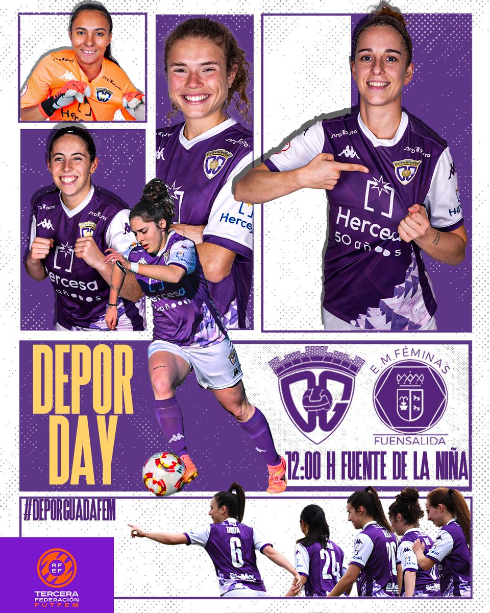 ¡¡DÉPOR DAY!!  

¡El #DéporGuadaFEM busca el último ➕3⃣ de la temporada!💜

🏆 #3RFEF | GRUPO IV | JORNADA 30 
🆚<a href="/fuensafeminas/">EM Féminas Soliss Fuensalida</a>

🏟️Fuente de la Niña
📍Guadalajara  

⏰12:00h

#AúpaDépor⚪️🟣 #DéporFuensalidaFEM⚔️
