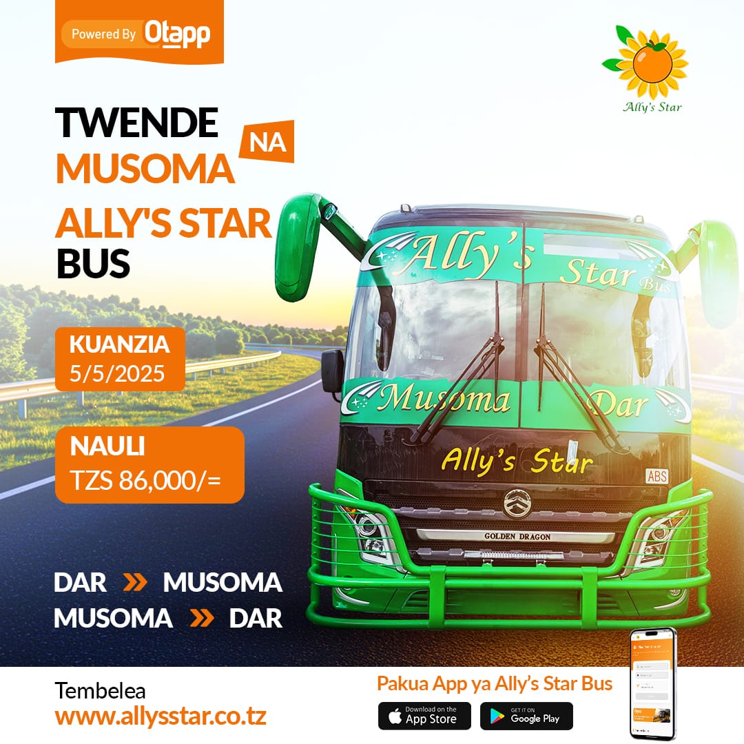Allys_Star_bus's tweet photo. Safari mpya, mwendo uleule wa uhakika!
Dar ⇆ Musoma via Bariadi kwa Tsh 86,000 tu
Kata tiketi mapema: https://t.co/EhQna4Ac9W
#LetsTravelTogether https://t.co/XE6A36dU7R