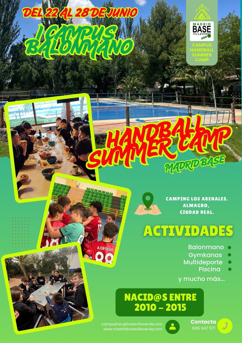 Muy atentos porque a lo largo del dia de hoy te vamos a presentar la I edición del Handball Summer Camp del Madrid Base que se va a celebrar del 22 al 28 de junio de 2025. ¿Quieres saber mas?