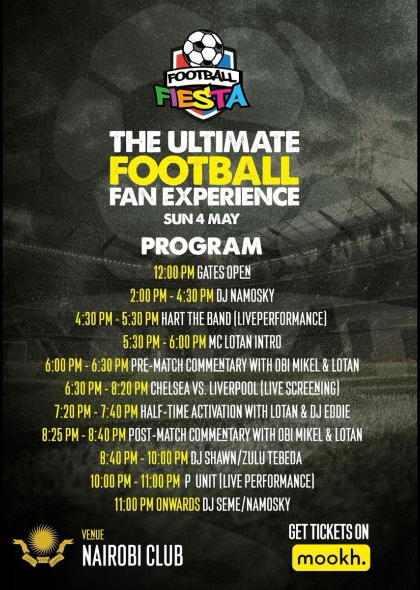 I've got 2 tickets to this event today. Chelsea v Liverpool, with John Obi Mikel. I'm unable to attend, but I'll give them for free to anyone willing to utilize them. They're worth Ksh 2,500/= each.

If you're interested, drop me a comment below.