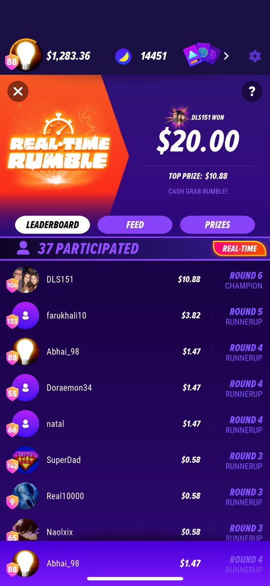 Abhai (@abhai_bttg) on Twitter photo Good week to be <a href="/DLS151/">Brian Marchiano</a>
First the $300 <a href="/tallyup/">TallyUP! | Tournament for billions.</a> Community Champions event, and now today’s Real-Time Rumble.
Mad respect.
Handy semifinal finish on my end. Hoping to go all the way next time. Good week to be <a href="/DLS151/">Brian Marchiano</a>
First the $300 <a href="/tallyup/">TallyUP! | Tournament for billions.</a> Community Champions event, and now today’s Real-Time Rumble.
Mad respect.
Handy semifinal finish on my end. Hoping to go all the way next time.