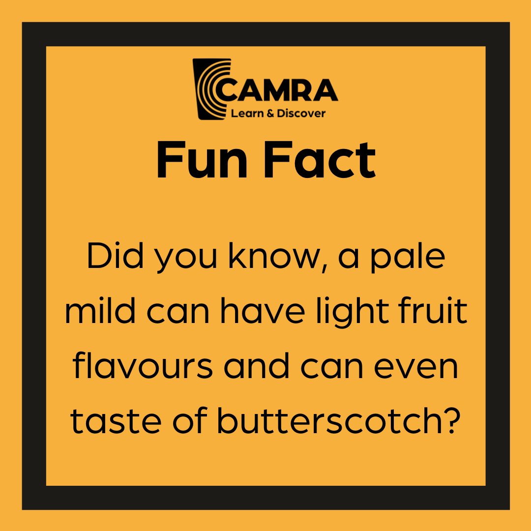 CAMRA_Official's tweet image. 🤔 Did you know, a pale #mild is malty, and can have light fruit characters and even taste of butterscotch?

🍺 Find out the flavours of pale or dark milds, plus many other beer styles on our #LearnandDiscover platform!

👉 Read here: orlo.uk/GtBE8

#MildMonth