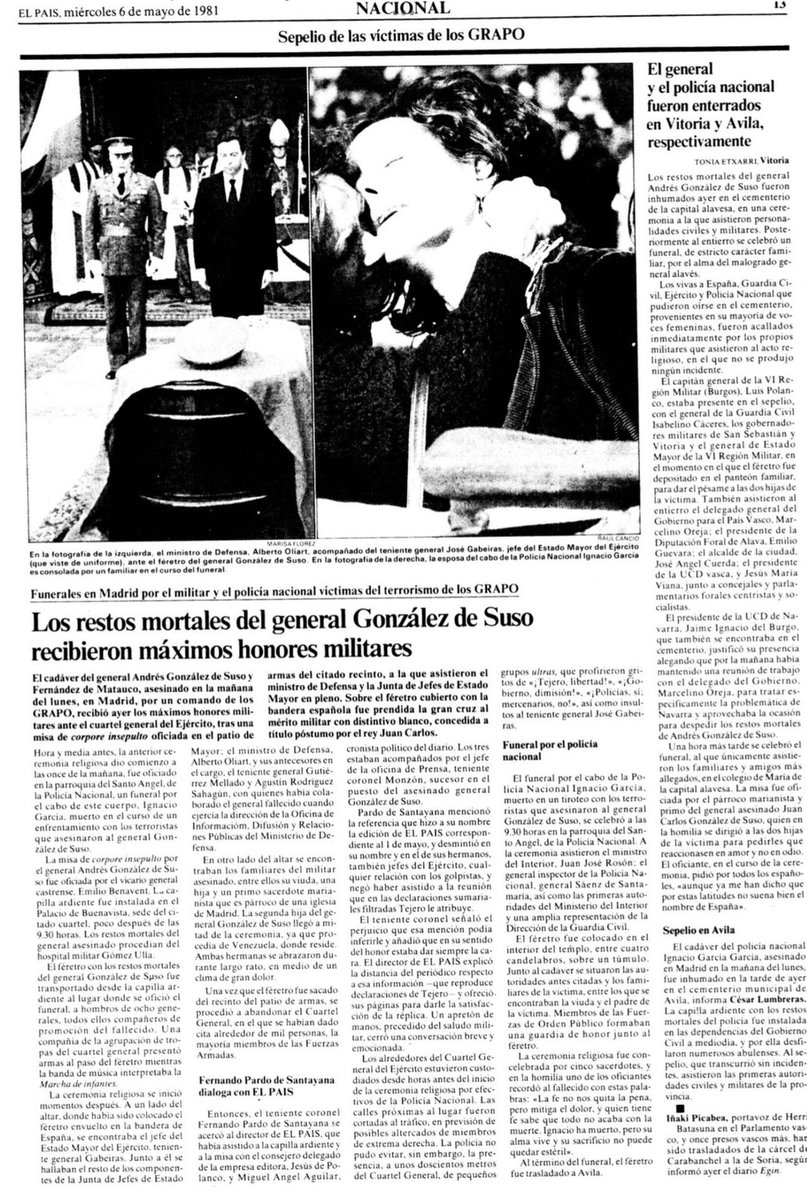 ConsuorF's tweet image. #TalDiaComoHoy 1981 los #GRAPO asesinaron en #Madrid primero a Andrés González de Suso general de artillería, dos terroristas le pegaron un tiro en la cabeza al subir al coche. En su huida se tropezaron con el @policia Ignacio García también lo mataron y remataron sin piedad. 
🧵