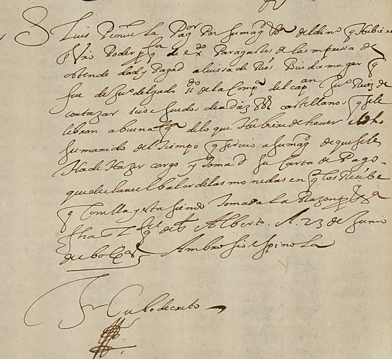 4. Viudas de soldados
Luisa de los Ríos era viuda de Juan Delgado, soldados de la compañía de Juan Ruiz que había estado en el sitio de Ostende. Mediante esta carta de junio de 1603 se pide que se le entregue a ella todo lo que se le debía al soldado. El honor por encima de todo.