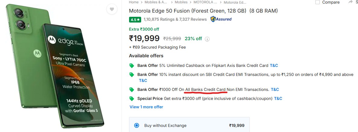saycoolr's tweet photo. Valid point for a legal suit maybe ? Coz @flipkartsupport @Flipkart in indulging into misleading ways lure its customers. The offer is only a few bank credit cards, not "All Banks Credit Card". Please correct it else, you will invite legal petitions https://t.co/s13sjnZLj6