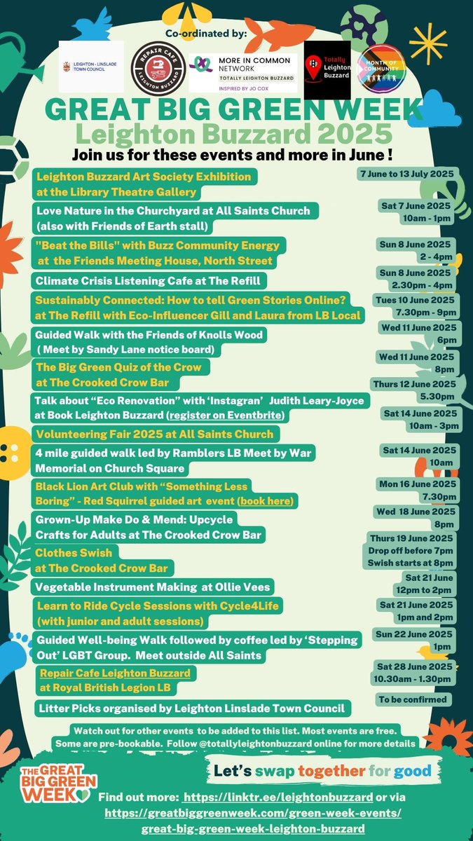 TotallyLeightonBuzzard (@totallylocal_lb) on Twitter photo The green π community in #LeightonBuzzard is coming together for #GreatBigGreenWeekLB in June 2025. Please support all these community led events including the #VolunteeringFairLB on 14 June π
<a href="/TheCCoalition/">The Climate Coalition</a> <a href="/LLTCNews/">Leighton-Linslade TC</a> <a href="/CVSBeds/">CVS in Bedfordshire</a> <a href="/BeCentralBeds/">Be Central Beds</a> The green π community in #LeightonBuzzard is coming together for #GreatBigGreenWeekLB in June 2025. Please support all these community led events including the #VolunteeringFairLB on 14 June π
<a href="/TheCCoalition/">The Climate Coalition</a> <a href="/LLTCNews/">Leighton-Linslade TC</a> <a href="/CVSBeds/">CVS in Bedfordshire</a> <a href="/BeCentralBeds/">Be Central Beds</a>