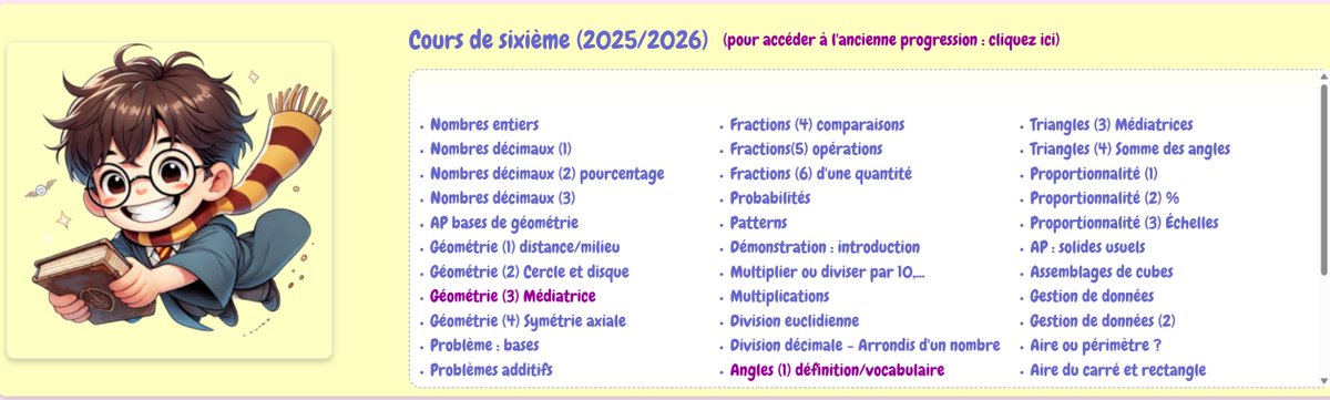 MathsetJeux's tweet photo. 🎉 Nouvelle progression 6e en ligne !
https://t.co/rqoglAsIRK
💡 Menu déroulant (merci Alison pour l'idée 🙌)
🔍 Zoom sur les images (merci les élèves 😄)
Toujours en spirale 📚
💬 Idées/remarques bienvenues, je code à fond 💻
#maths #profdeMaths #6e #éducation https://t.co/8KzGvXMcAs