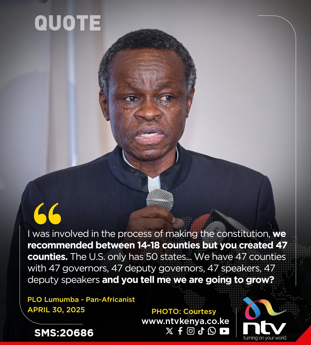 NTV Kenya (@ntvkenya) on Twitter photo PLO Lumumba: We recommended between 14-18 counties but you created 47 counties with 47 governors, 47 deputy governors, 47 speakers, 47 deputy speakers and you tell me we are going to grow?
We can pray and fast all we want but nothing is going to change
ow.ly/sjzs50VMy2G PLO Lumumba: We recommended between 14-18 counties but you created 47 counties with 47 governors, 47 deputy governors, 47 speakers, 47 deputy speakers and you tell me we are going to grow?
We can pray and fast all we want but nothing is going to change
ow.ly/sjzs50VMy2G