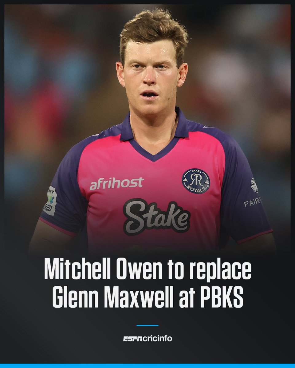 JUST IN: Allrounder Mitchell Owen has been named as Glenn Maxwell's replacement for the remainder of #IPL2025. Owen, currently playing for Peshawar Zalmi, is expected to join after finishing his PSL commitments