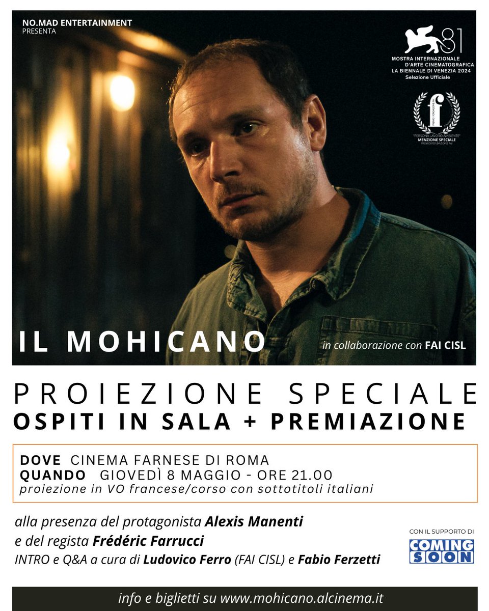 Vieni ad incontrare il #cast di IL MOHICANO in sala per 4 proiezioni eccezionali da non perdere.
info e #biglietti su mohicano.alcinema.it 

#firenze #bologna #roma #milano
#tour #ilmohicano