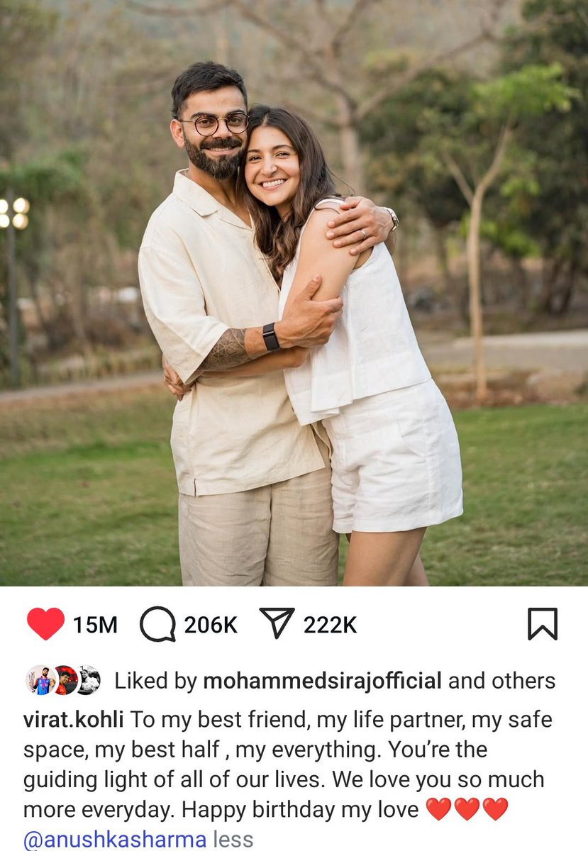 ImTanujSingh's tweet photo. Virat Kohli's Instagram post for Anushka Sharma now has 15 Millions Likes. 🤯

- The Face of Cricket. 🐐 https://t.co/JrGtRmHSv4