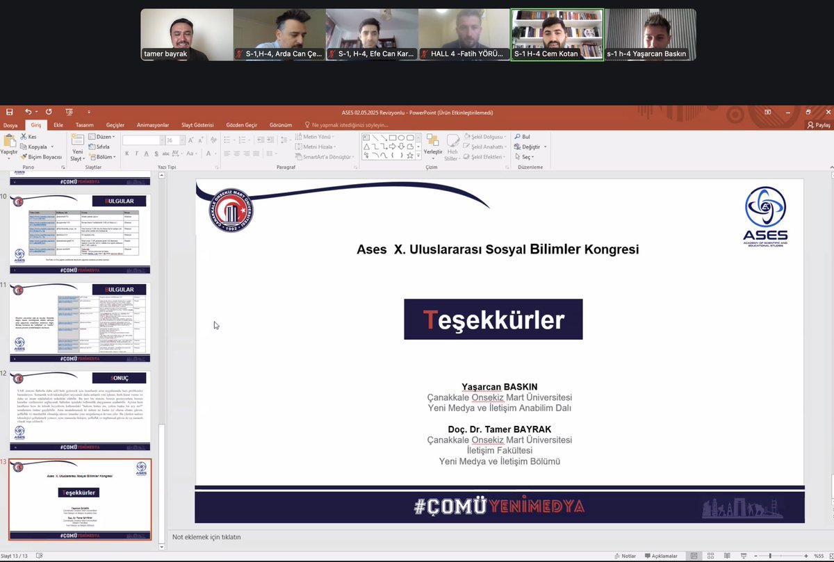 Yüksek lisans öğrencim Yaşarcan Baskın ile birlikte, ASES X. International Social Sciences Congress kapsamında Niğde Ömer Halisdemir Üniversitesi ev sahipliğinde çevrim içi bir sunum gerçekleştirdik.
